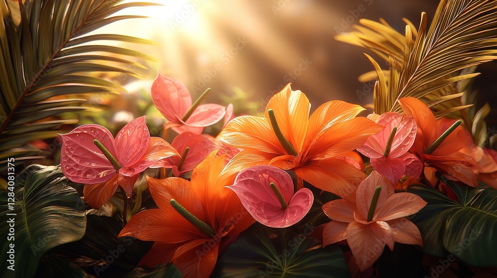 Fototapeta premium Vibrant floral arrangement garden nature photography tropical environment close-up view beauty in nature
