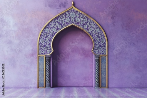 A beautiful ornate archway with intricate patterns and purple background