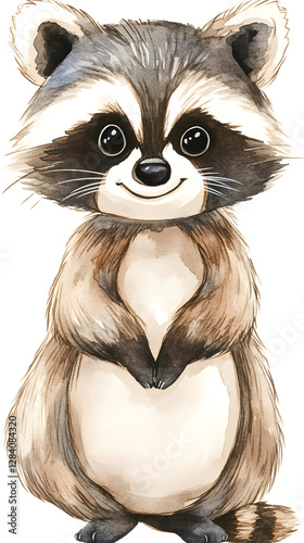 A cute raccoon sticker, simple watercolor clip art
