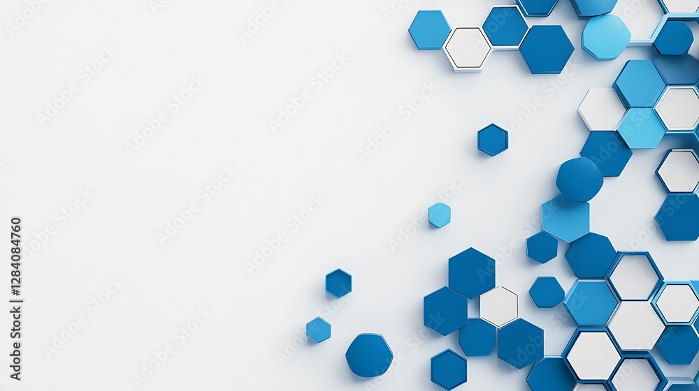 Fototapeta premium 3D Render: Abstract Blue and White Hexagon Pattern on a Clean Background AI Generated