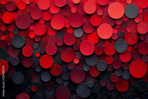 Abstract Red and Black Circular Patterns on a Textured Surface in a Modern De...