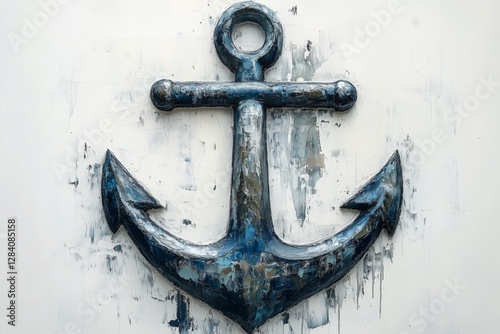 Artistic Anchor Display Against Textured Wall Background in Urban Setting