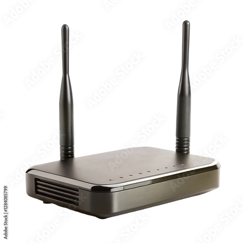 Black WiFi modem isolated on transparent background  

