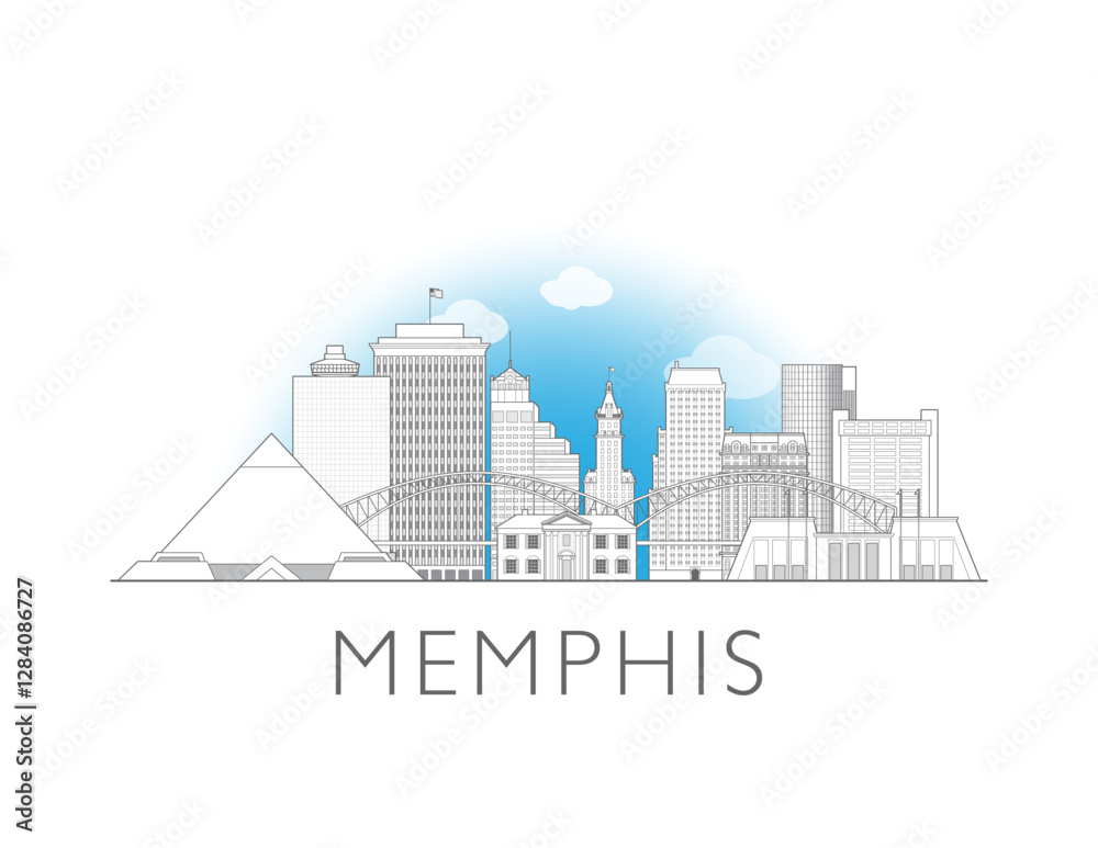Fototapeta premium Memphis skyline cityscape vector illustration