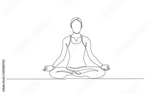 Continuous line drawing of woman practice yoga. Yoga pose in simple outline illustration.
