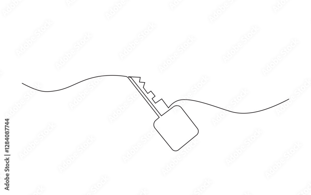 Obraz premium Continuous line drawing of single house key. Key in simple outline illustration.