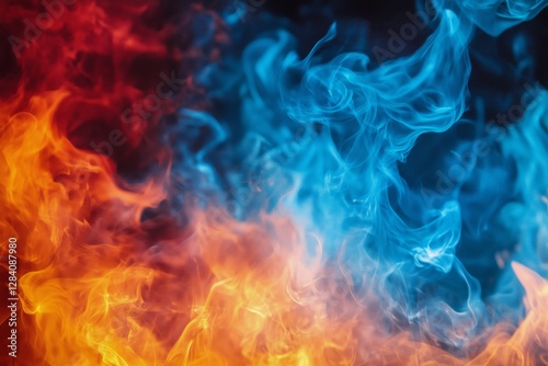 Colorful Smoke Swirling in Blue and Orange Tones Creating a Dynamic Visual Ef...