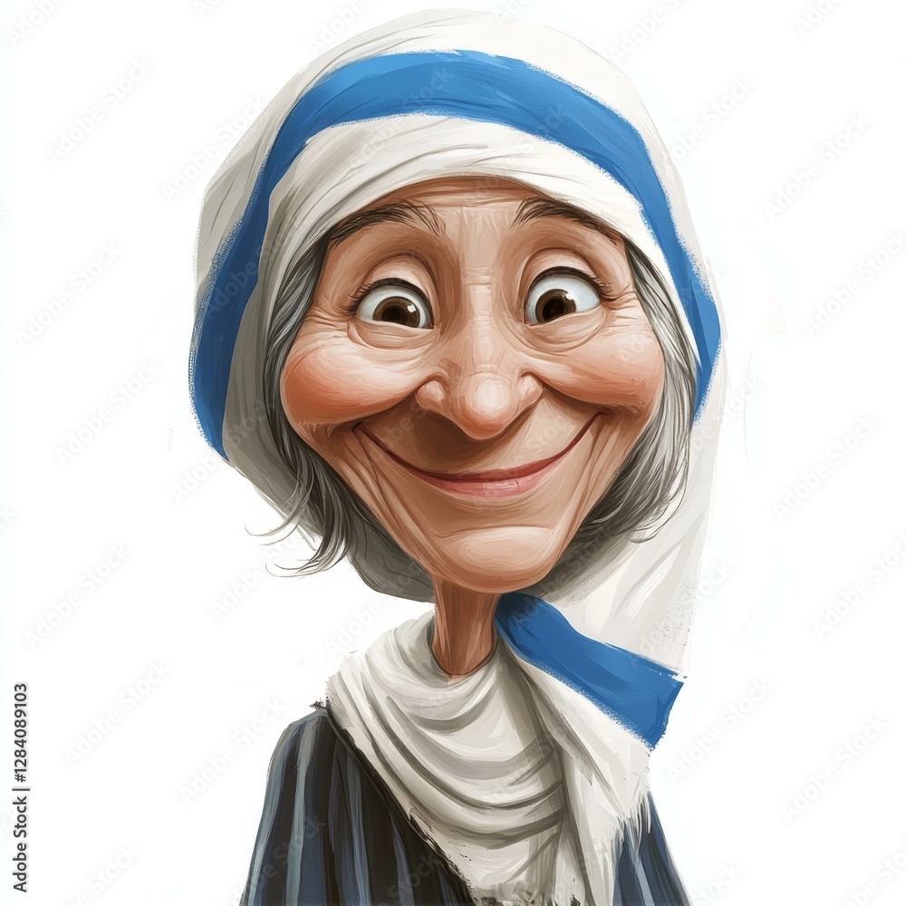 Caricature Of Kind Smiling Elderly Woman Wearing Traditional Headscarf And Shawl Artwork Caricature Of Kind Smiling Elderly Woman Wearing Traditional Headscarf And Shawl Artwork