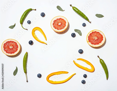 Wallpaper Mural Vibrant Citrus and Pepper Flatlay: A Sunny, Minimalist Food Composition Torontodigital.ca