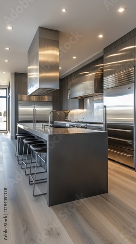 Modern Kitchen With Sleek Appliances and a Spacious Island in a Contemporary ...