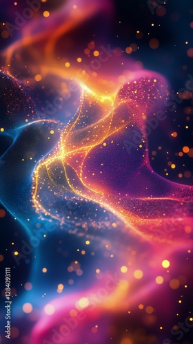 Vibrant Swirl of Colorful Particles Floating in Dark Space Ambiance