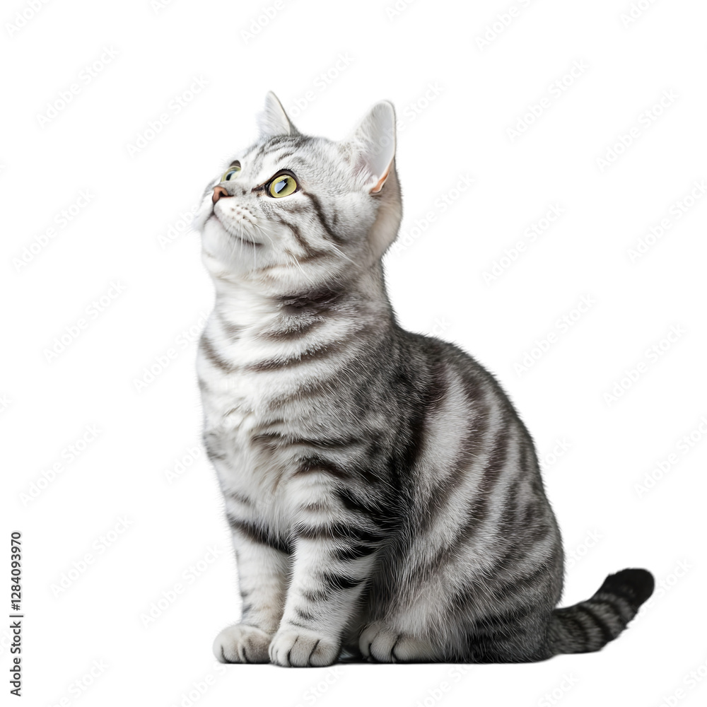 Fototapeta premium American Shorthair cat side view look up 