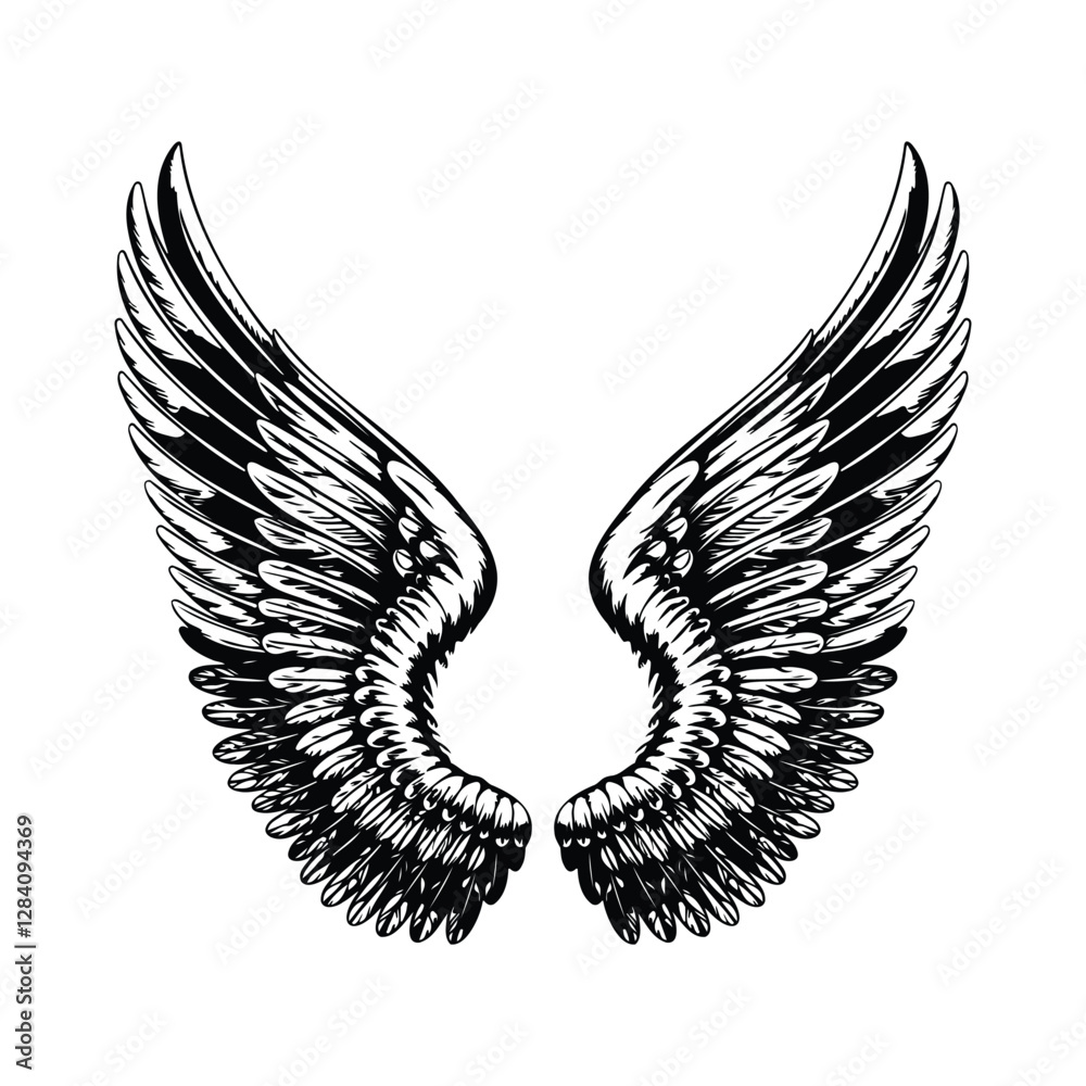 Fototapeta premium Majestic Spread Wings: Detailed Black and White Vector Illustration