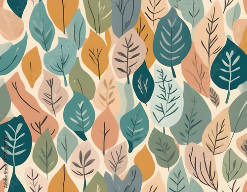 Abstract seamless pattern with autumn forest. Trendy hand drawn textures backround.