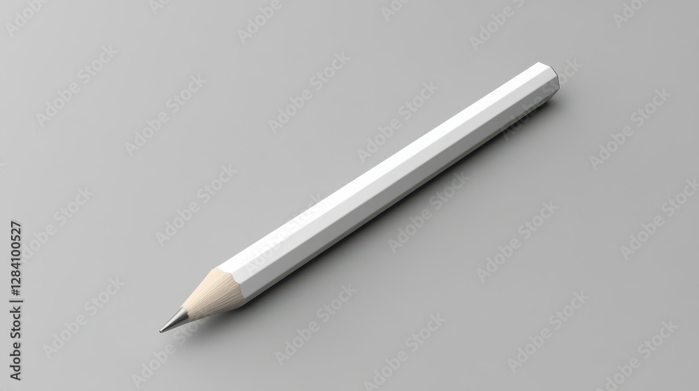 Minimalist white wooden pencil on gray background with hexagonal shape