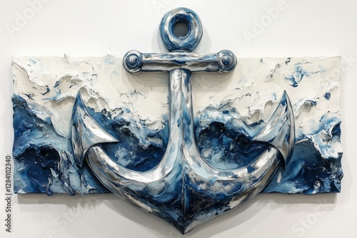 Artistic Anchor Display Against Textured Wall Background in Urban Setting