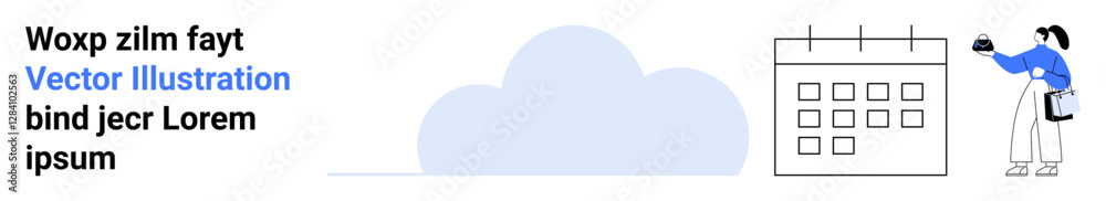 Woman interacting with a calendar, marking dates. Cloud element signifies data storage or scheduling. Ideal for organization, productivity, scheduling, planning, technology, digital tools flat Woman interacting with a calendar, marking dates. Cloud element signifies data storage or scheduling. Ideal for organization, productivity, scheduling, planning, technology, digital tools flat
