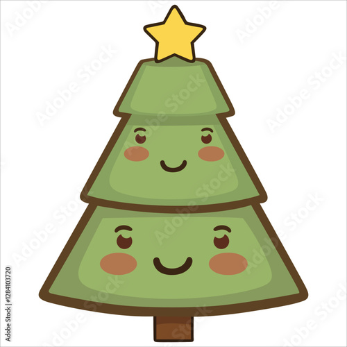 Smiley Christmas Tree Vector, Cute Cartoon Christmas Tree with Smiling Face for Holiday Greetings, Adorable Cartoon Christmas Trees with Smiling Faces Vector Illustration,