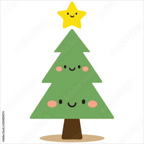 Smiley Christmas Tree Vector, Cute Cartoon Christmas Tree with Smiling Face for Holiday Greetings, Adorable Cartoon Christmas Trees with Smiling Faces Vector Illustration,