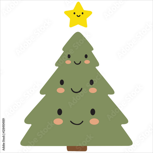 Smiley Christmas Tree Vector, Cute Cartoon Christmas Tree with Smiling Face for Holiday Greetings, Adorable Cartoon Christmas Trees with Smiling Faces Vector Illustration,