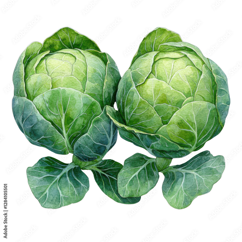 Obraz premium watercolor cabbage heads isolated on white background