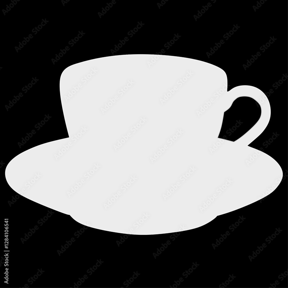 High-contrast black and white silhouette of a coffee cup placed on a saucer. Ideal for design elements, icons, and minimalist artwork. High-contrast black and white silhouette of a coffee cup placed on a saucer. Ideal for design elements, icons, and minimalist artwork.
