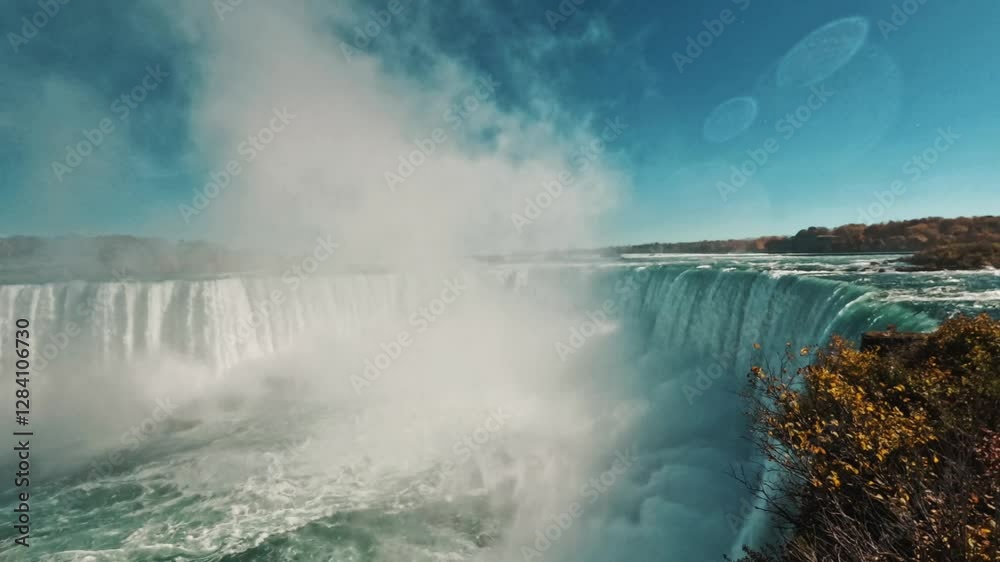 Stunning timelapse of Horseshoe Falls at Niagara Falls, Canada on a bright day with steam Stunning timelapse of Horseshoe Falls at Niagara Falls, Canada on a bright day with steam