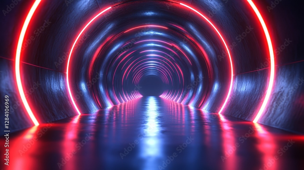 A long tunnel with red and blue lights A long tunnel with red and blue lights