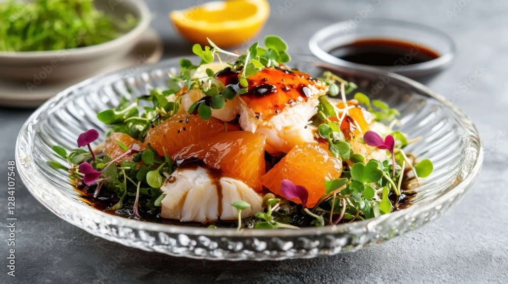 Fresh Seafood Salad with Citrus and Microgreens Garnish Fresh Seafood Salad with Citrus and Microgreens Garnish