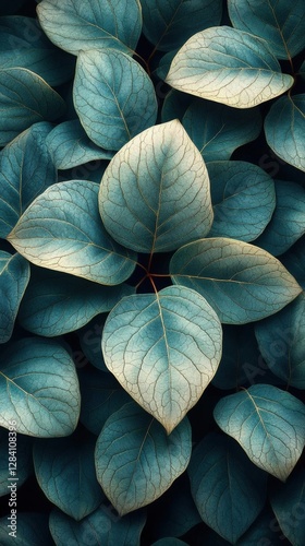Wallpaper Mural Close-up of Teal Leaves with Intricate Patterns and Textures Abstract Nature Art Leaf Design and Artificial Generated AI Visuals Torontodigital.ca