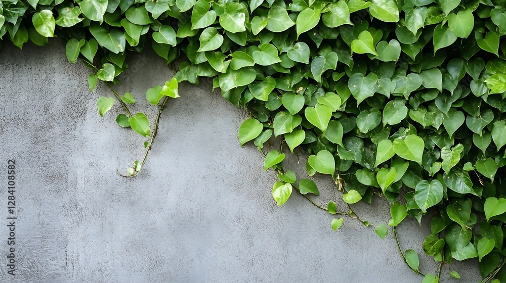 Lush green ivy leaves cascading over a rustic concrete wall in a serene natural setting : Generative AI Lush green ivy leaves cascading over a rustic concrete wall in a serene natural setting : Generative AI