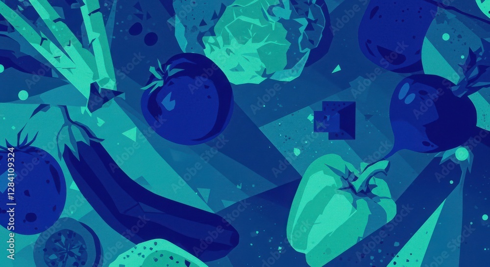 Fototapeta premium Sapphire Blue Mint Green Vegetables wallpaper Surreal Geometric art