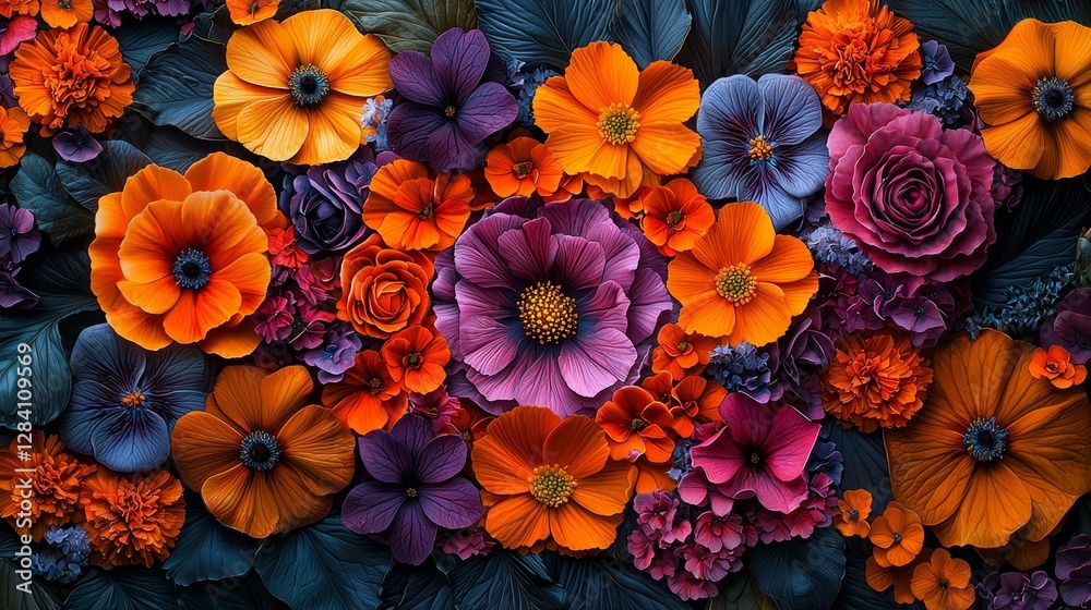 Fototapeta premium Vibrant floral arrangement botanical garden high-resolution image colorful close-up nature's beauty