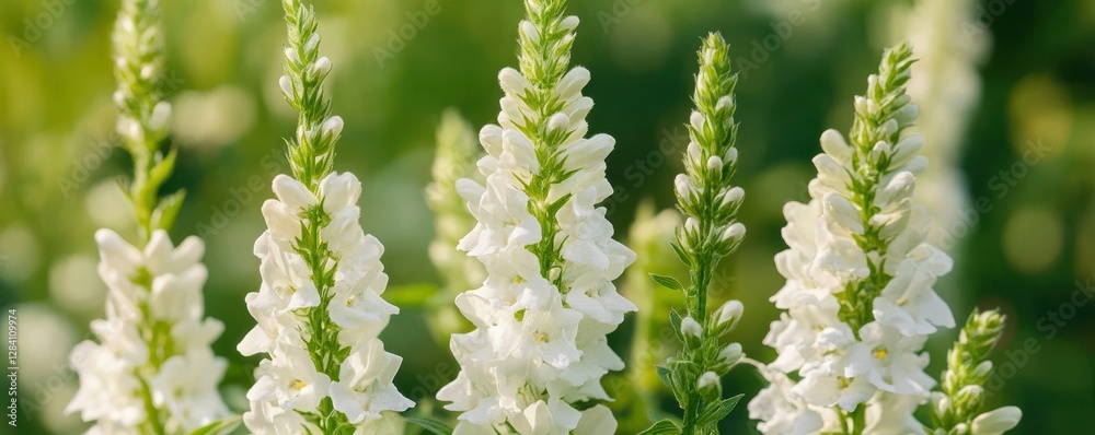 Tall white snapdragon flowers in bloom during sunny summer day Tall white snapdragon flowers in bloom during sunny summer day