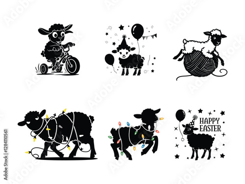 Cute Sheep Silhouette Set | Farm Animal Vector Clipart