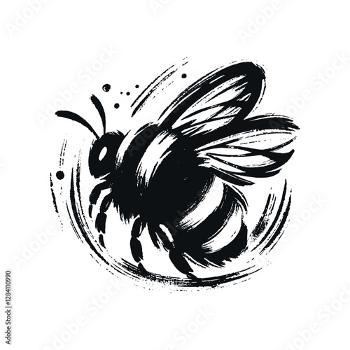 Hand-drawn abstract minimalist bumblebee illustration in black and white