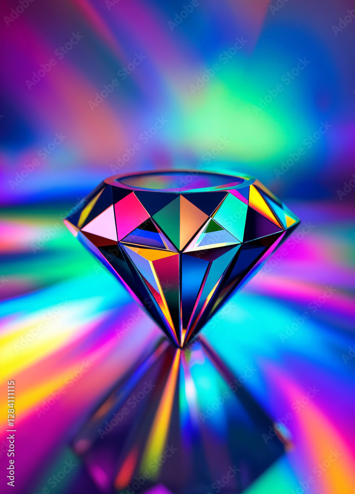Diamond on a colorful background. 3d rendering. Computer digital drawing. Rainbow Diamond Diamond on a colorful background. 3d rendering. Computer digital drawing. Rainbow Diamond
