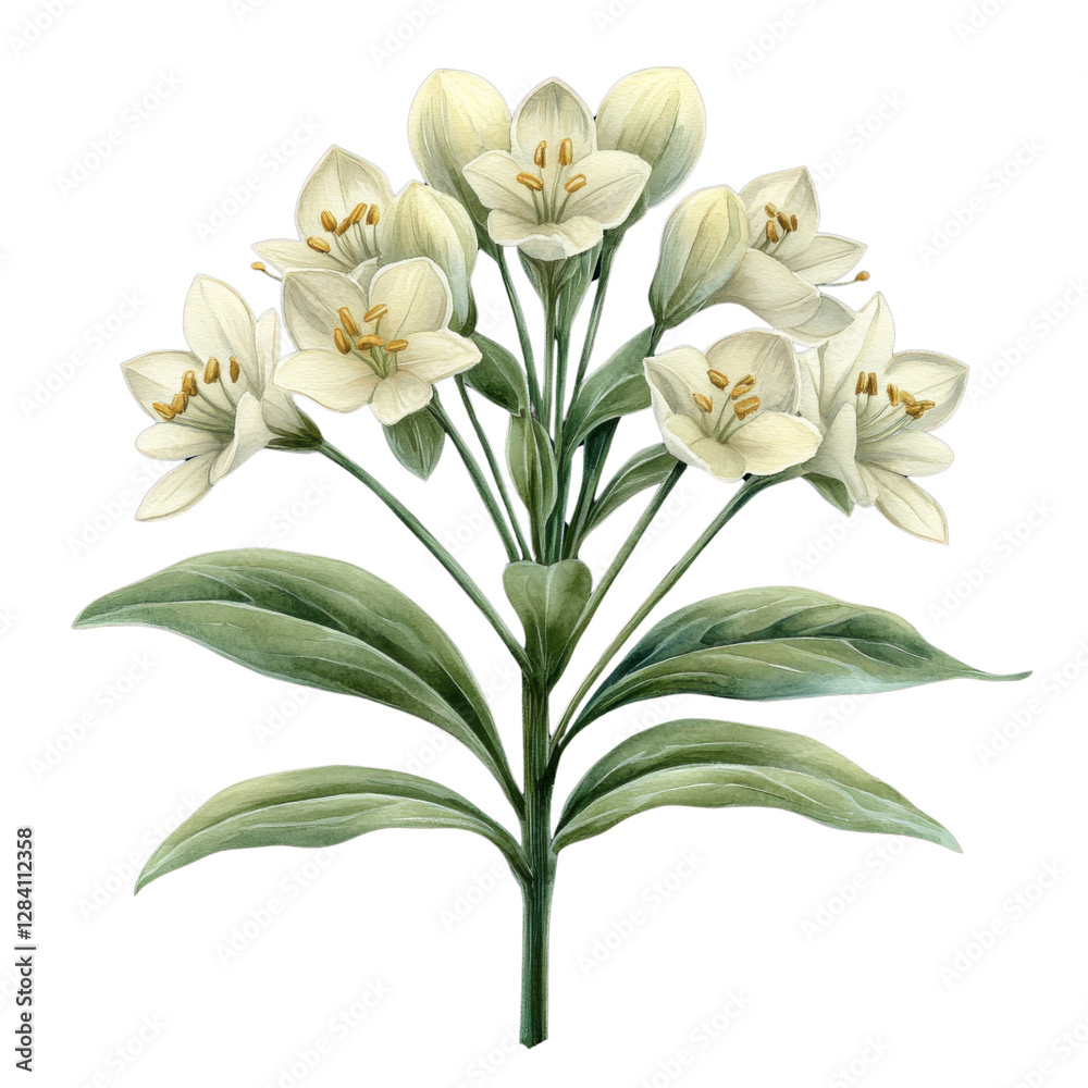 Obraz premium watercolor star of bethlehem flower isolated on black