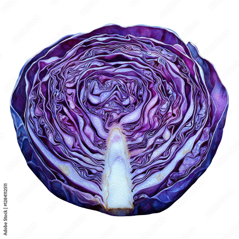 Obraz premium red cabbage cross section, isolated on black