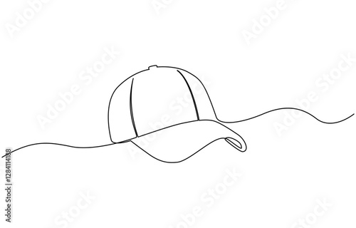 Man hat cap continuous one line drawing vector illustration, Continuous line drawing of baseball cap. One line drawing of a baseball cap. Vector illustration.