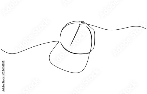 Man hat cap continuous one line drawing vector illustration, Continuous line drawing of baseball cap. One line drawing of a baseball cap. Vector illustration.