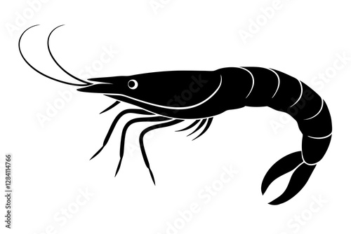 Shrimp seafood vector silhouette on white background