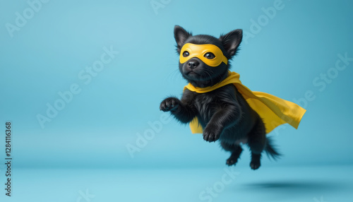 Wallpaper Mural Superhero dog in yellow cape and mask, flying against blue background Torontodigital.ca