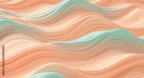 Fototapeta Naklejka Na Ścianę i Meble -  Pastel Peach Mint Gelato Waves wallpaper 3D Realistic 3D art