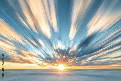 A dynamic motion blur of sunset over the sea with streaming clouds creates a sense of speed and energy, perfect for abstract backgrounds.