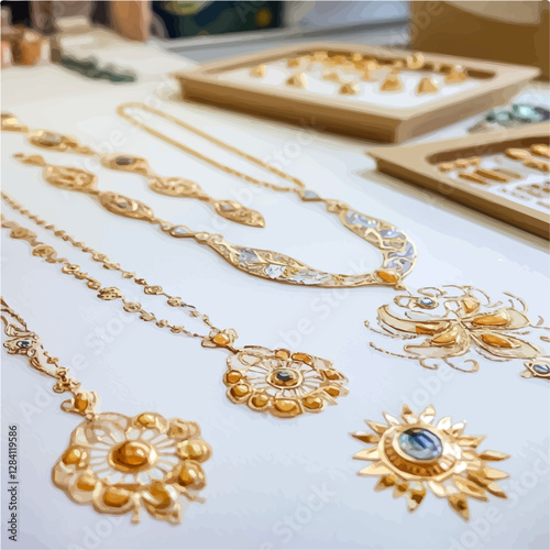 The fusion of gold and gemstones highlights the elegance of Emirati design.
