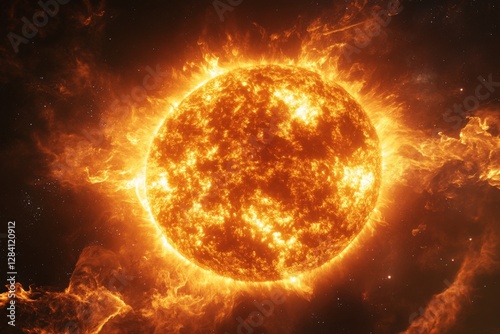Stunning view of the sun showcasing its vibrant colors and intense solar activity in the vastness of space photo