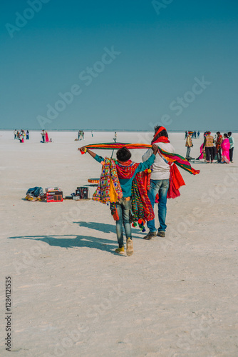 The Rann of Kutch (Dhordo) is a salt marsh in India known for its white desert sand. It's made up of the Great Rann and Little Rann, located in the Kutch district of Gujarat photo