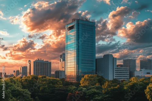 Fukuoka, Japan Skyline. Towering City Landscape in Kyushu's Financial District