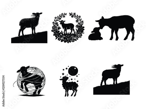 Cute Lamb Silhouettes – Adorable Sheep Vector Clipart for Birthdays, Reading, and Superhero Themes